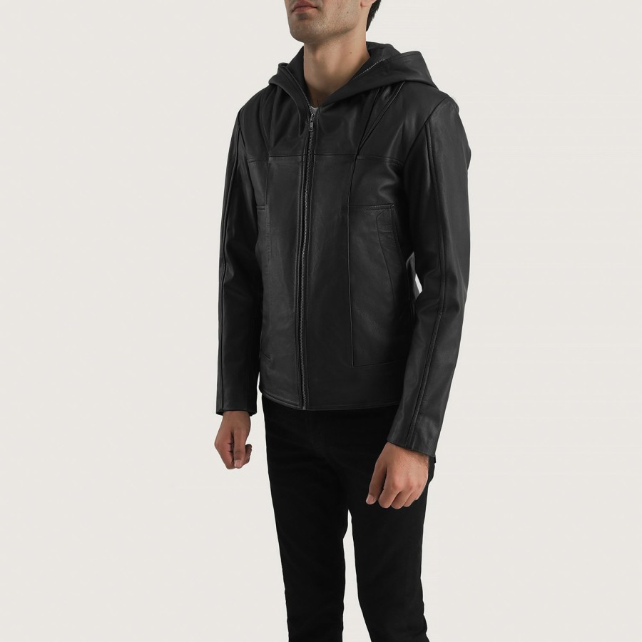 Men TheJacketMaker | Spratt Black Hooded Leather Jacket