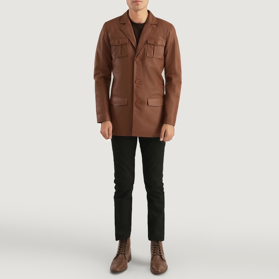 Men TheJacketMaker | Ray Cutler Brown Leather Blazer