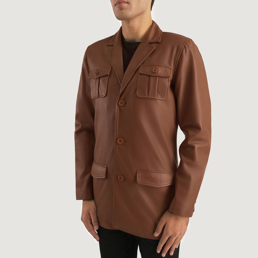 Men TheJacketMaker | Ray Cutler Brown Leather Blazer