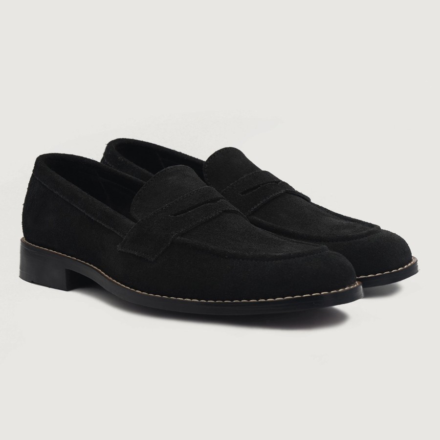 Men TheJacketMaker Leather Loafers | Baxton Black Suede Leather Loafers