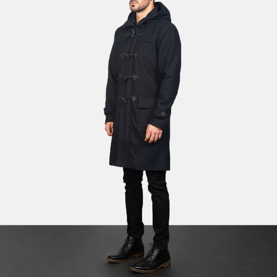 Men TheJacketMaker | Drake Black Wool Hooded Duffle Coat