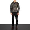 Men TheJacketMaker | Faisor Distressed Brown Leather Biker Jacket