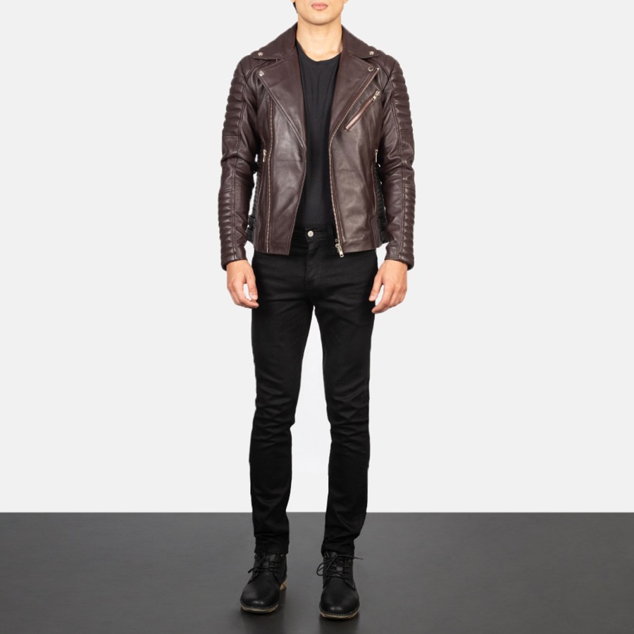 Men TheJacketMaker | Armand Maroon Leather Biker Jacket