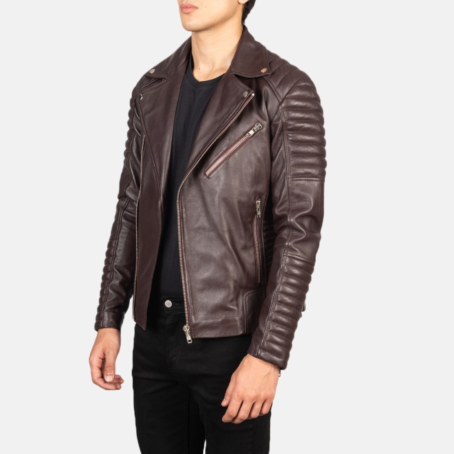 Men TheJacketMaker | Armand Maroon Leather Biker Jacket