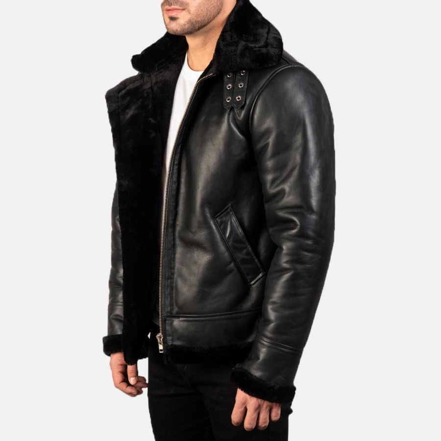 Men TheJacketMaker Gifts For Him | Francis B-3 Black Leather Bomber Jacket