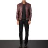 Men TheJacketMaker | Moda Maroon Leather Bomber Jacket