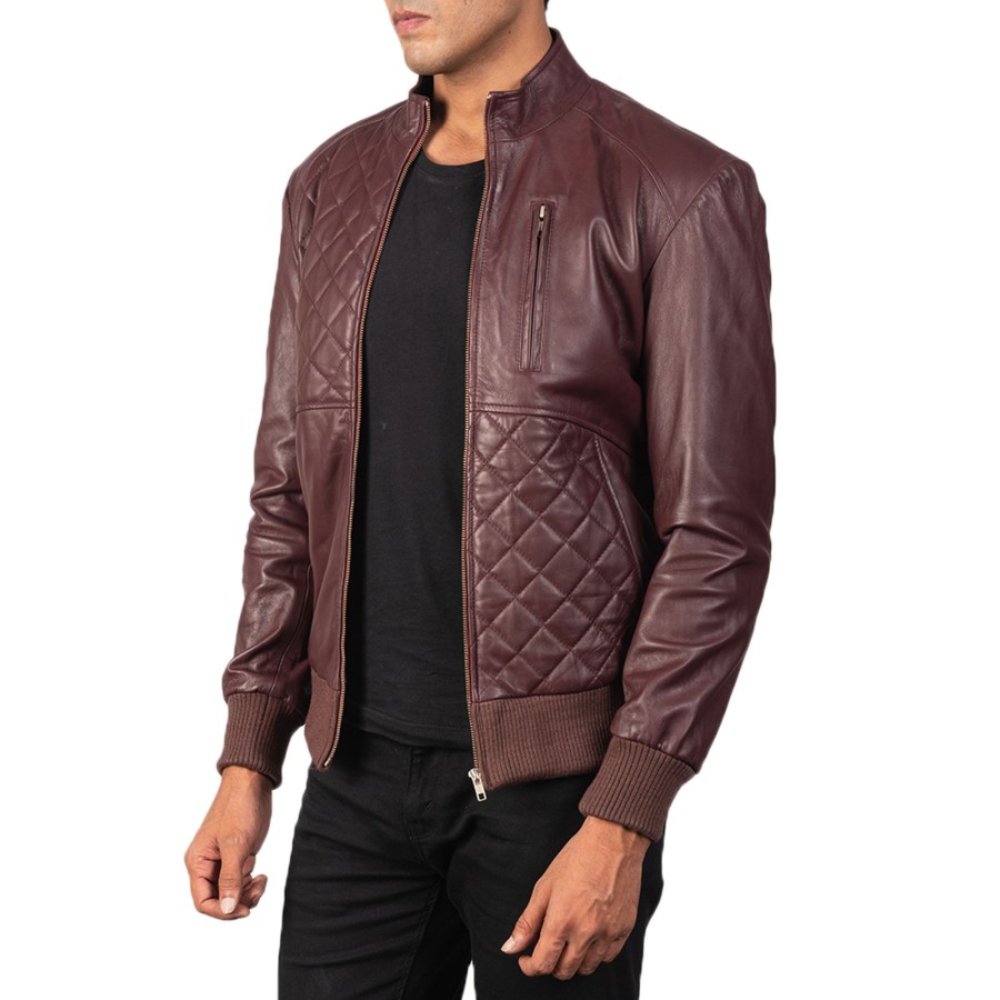 Men TheJacketMaker | Moda Maroon Leather Bomber Jacket