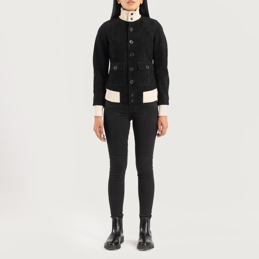 Women TheJacketMaker | Sasha A1 Black Suede Bomber Jacket