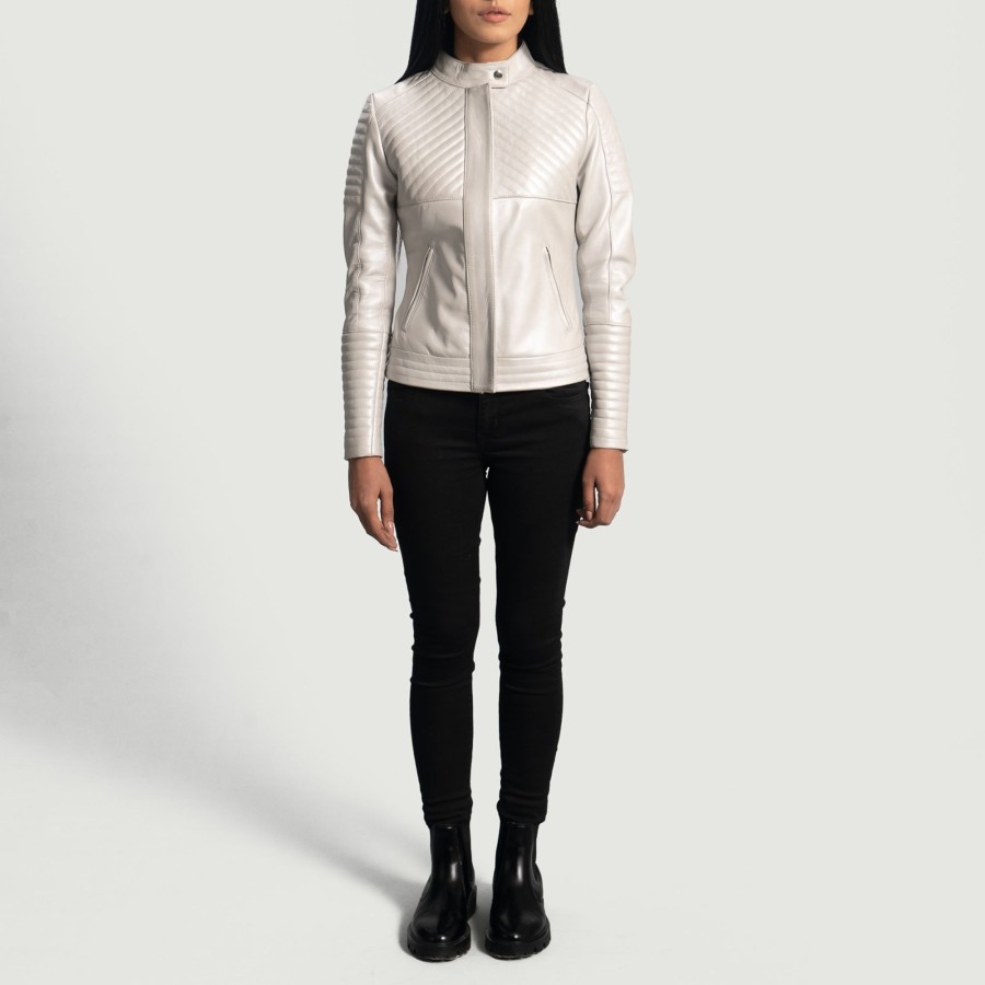 Women TheJacketMaker | Ice Maiden Silver Quilted Leather Biker Jacket