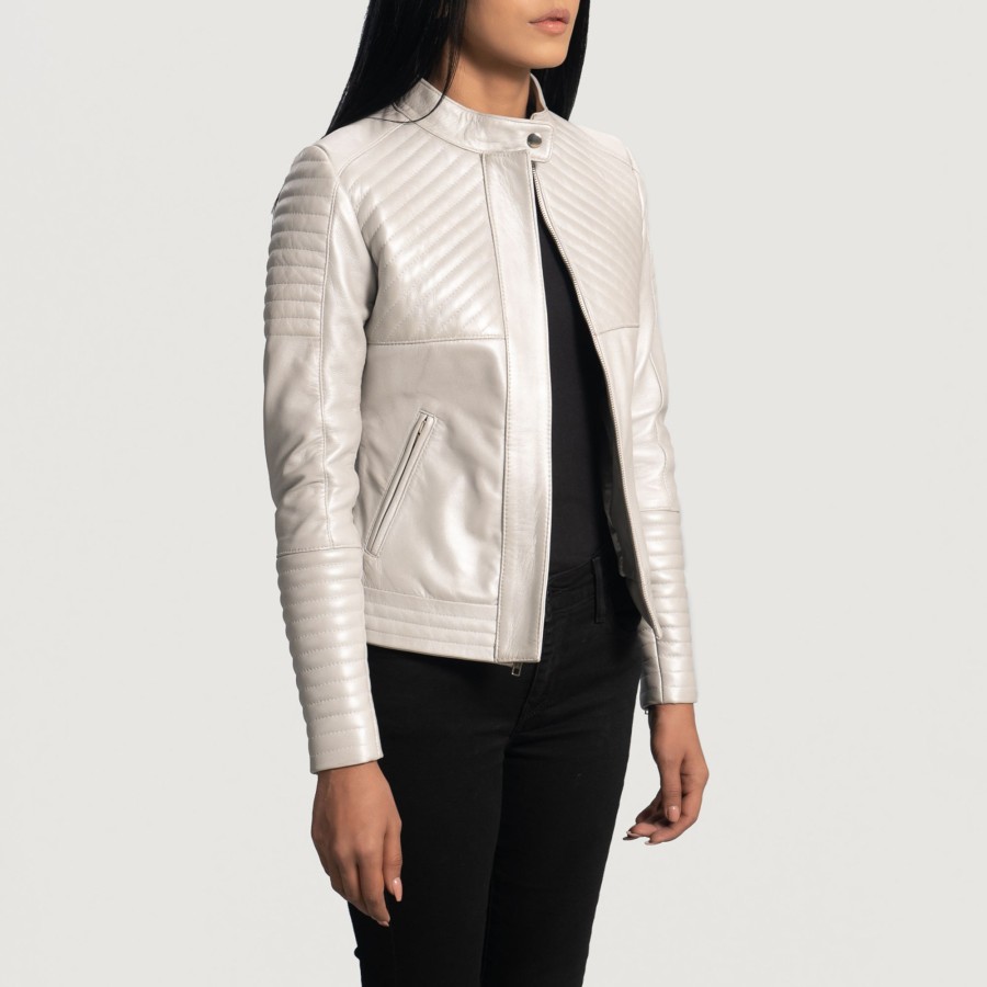 Women TheJacketMaker | Ice Maiden Silver Quilted Leather Biker Jacket