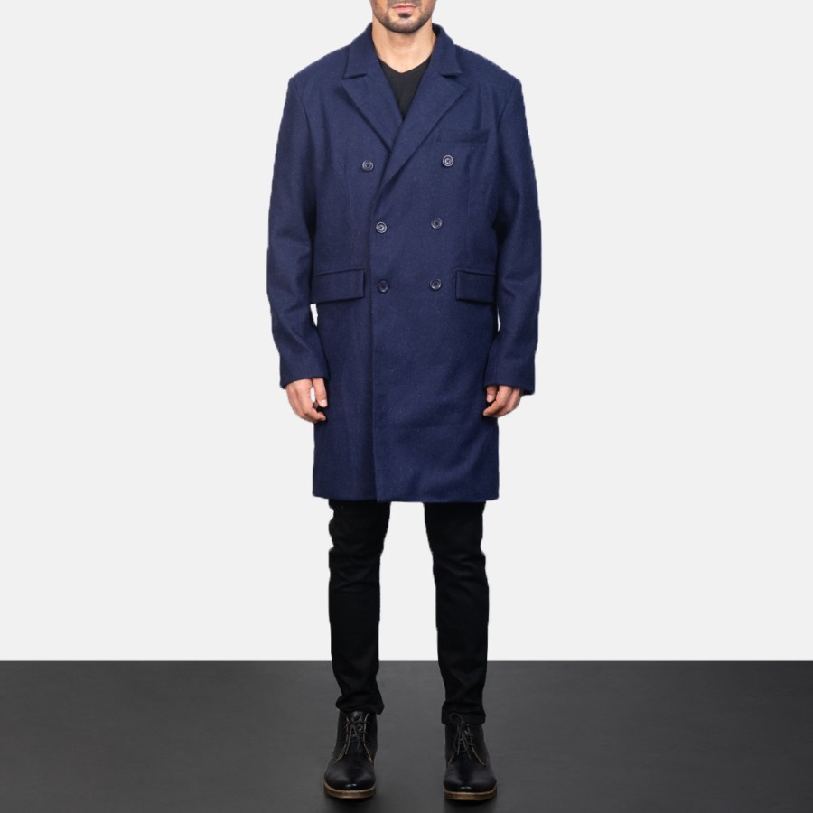 Men TheJacketMaker | Claud Blue Wool Double Breasted Coat