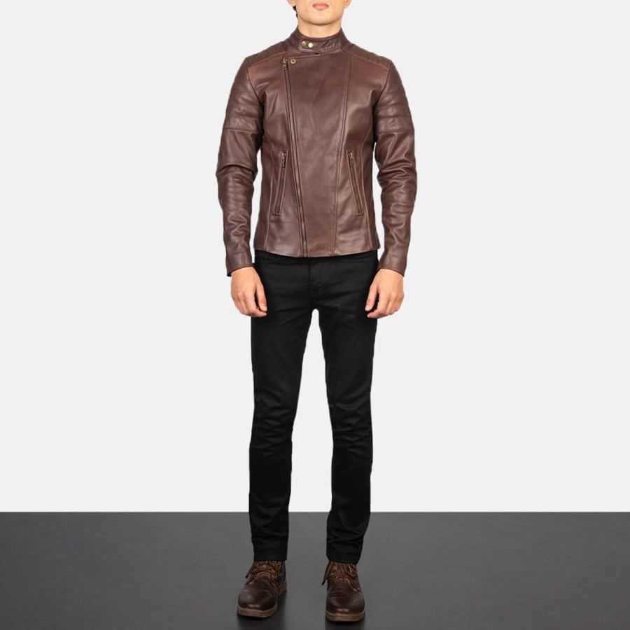 Men TheJacketMaker | Faisor Brown Leather Biker Jacket