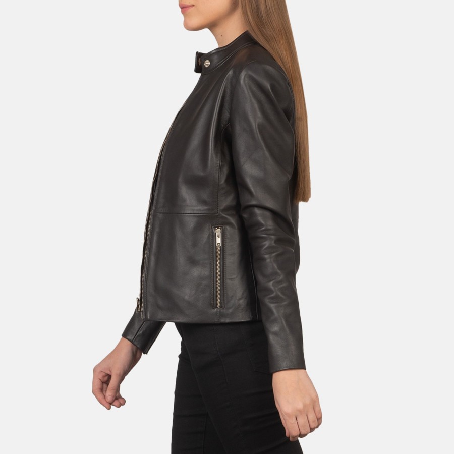 Women TheJacketMaker | Rave Brown Leather Biker Jacket