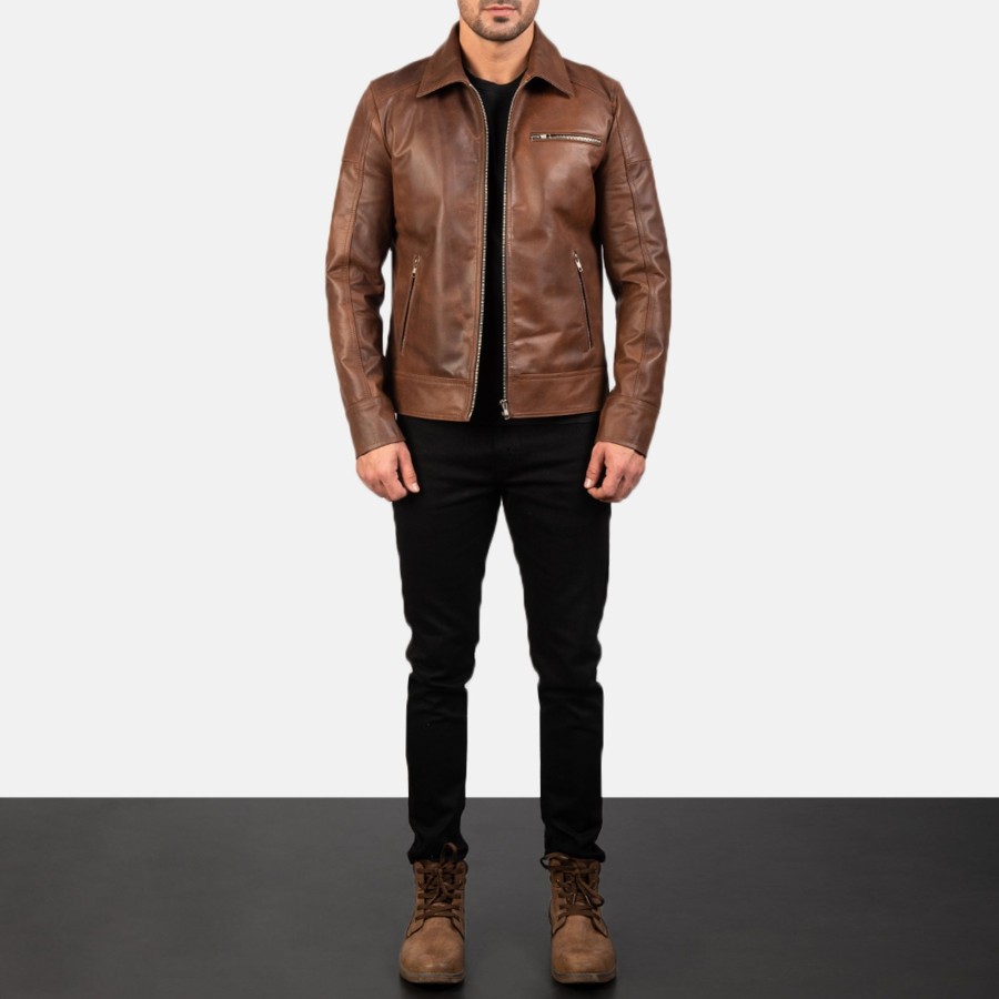 Men TheJacketMaker Gifts For Him | Lavendard Brown Leather Biker Jacket