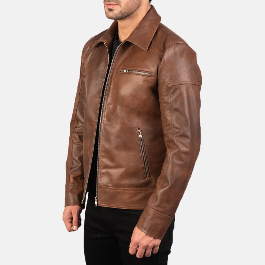 Men TheJacketMaker Gifts For Him | Lavendard Brown Leather Biker Jacket