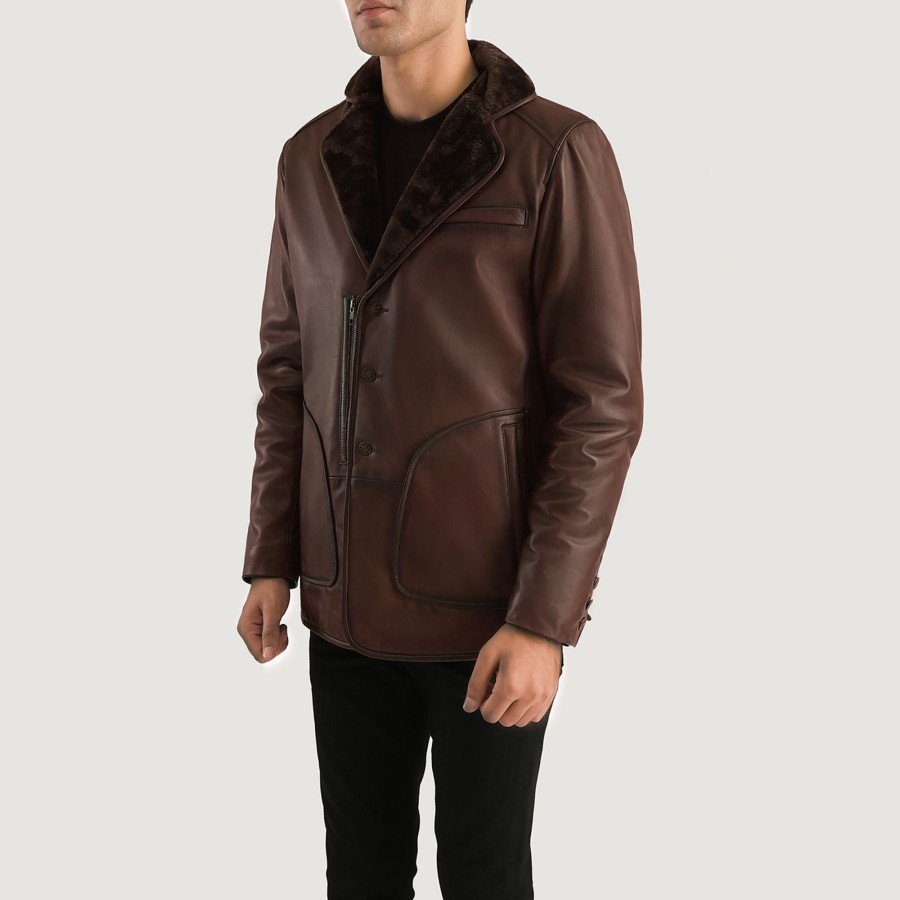 Men TheJacketMaker Gifts For Him | Rocky Brown Fur Leather Coat