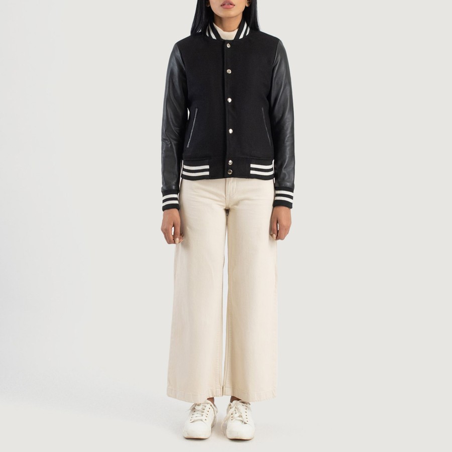 Women TheJacketMaker | Savant Black Hybrid Varsity Jacket