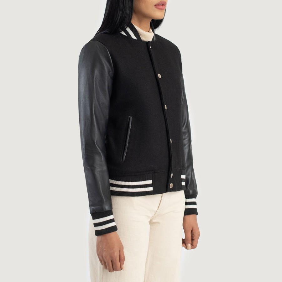 Women TheJacketMaker | Savant Black Hybrid Varsity Jacket