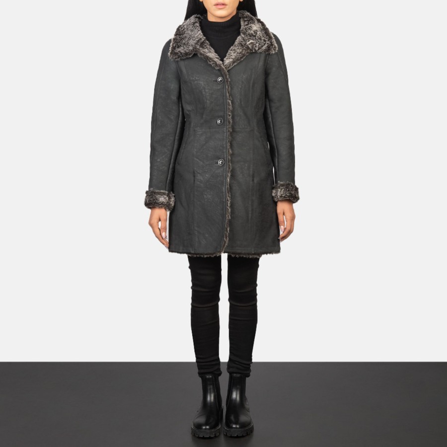 Women TheJacketMaker | Erica Shearling Black Leather Coat