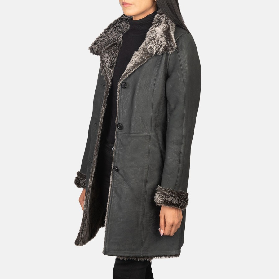 Women TheJacketMaker | Erica Shearling Black Leather Coat