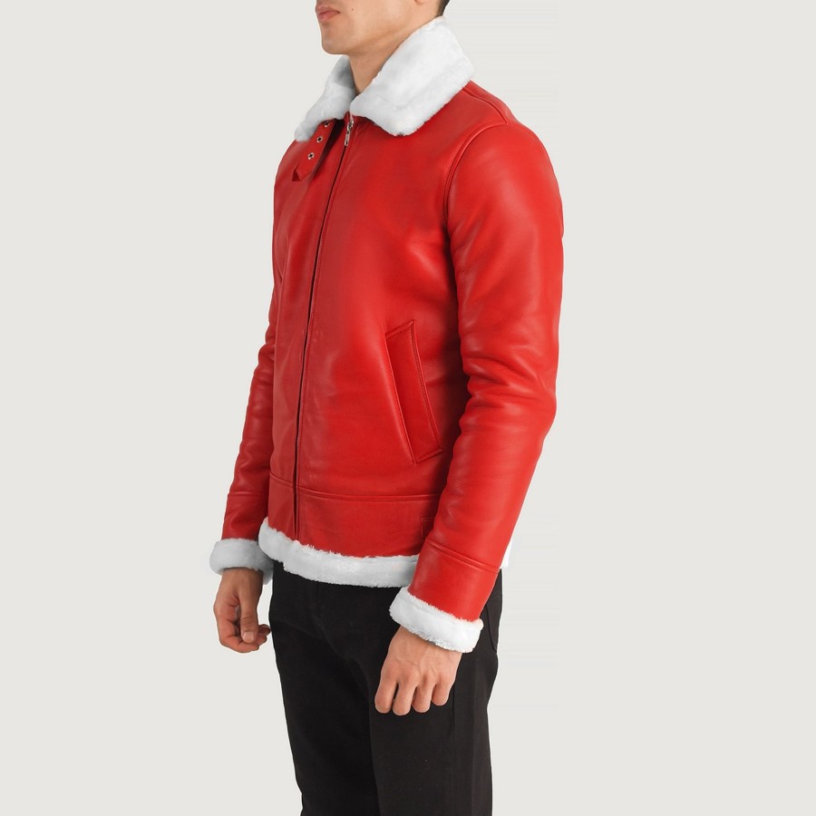 Men TheJacketMaker Gifts For Him | Francis B-3 Red Leather Bomber Jacket