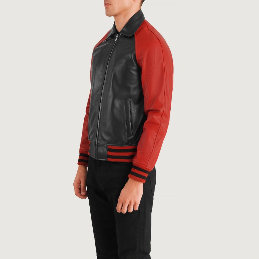 Men TheJacketMaker | Walton Black & Red Leather Varsity Jacket