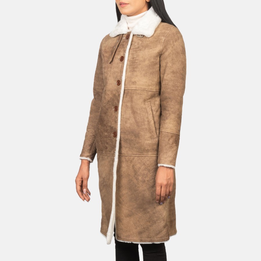 Women TheJacketMaker | Alina Shearling Brown Leather Coat