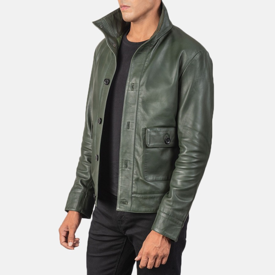 Men TheJacketMaker | Columbus Green Leather Bomber Jacket