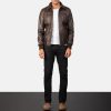 Men TheJacketMaker Gifts For Him | Aaron Brown Leather Bomber Jacket