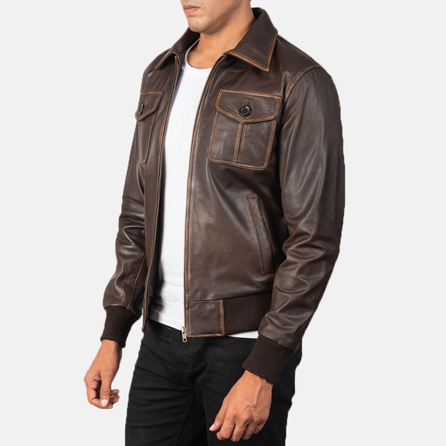 Men TheJacketMaker Gifts For Him | Aaron Brown Leather Bomber Jacket