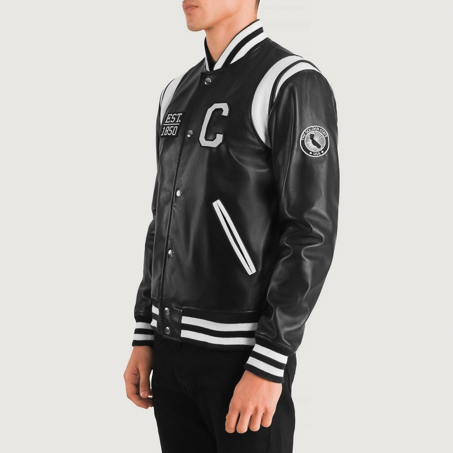 Men TheJacketMaker | Liberte California Black Leather Varsity Jacket