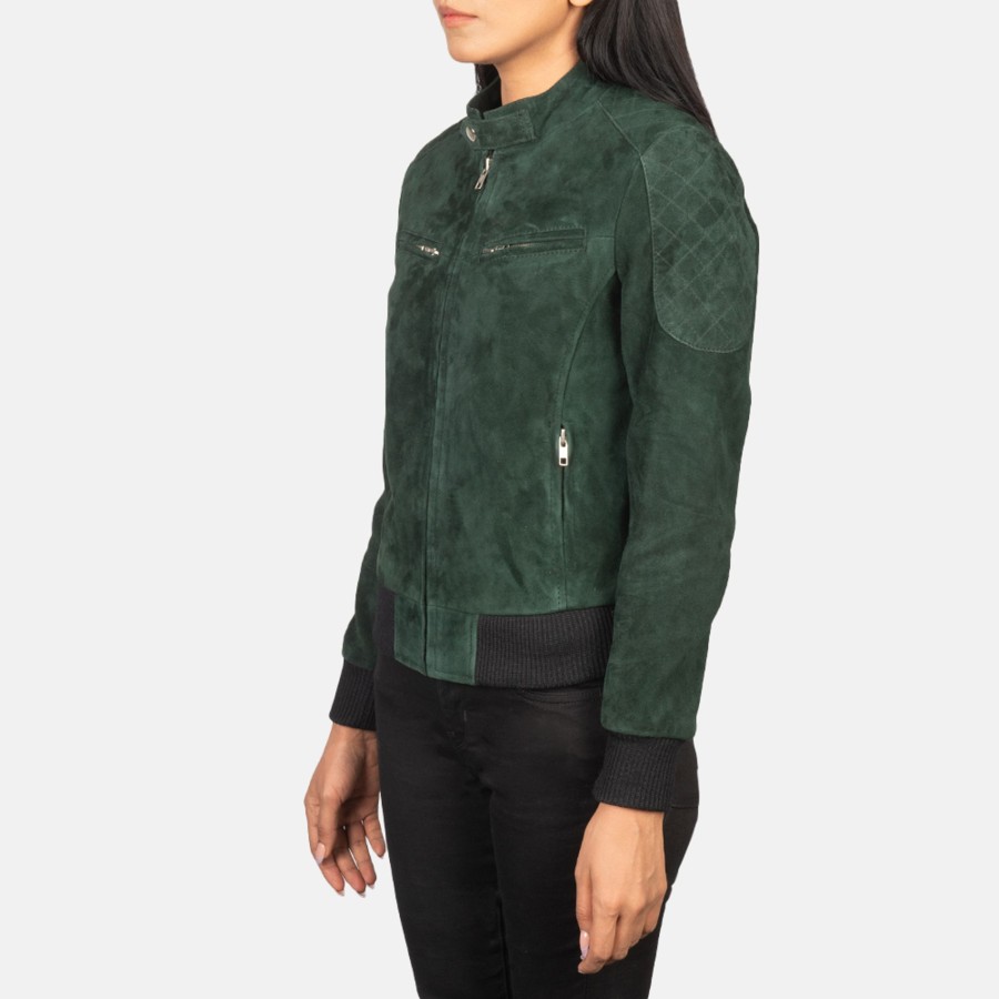 Women TheJacketMaker | Zenna Green Suede Bomber Jacket