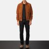 Men TheJacketMaker | Coffmen Brown Suede A2 Bomber Jacket