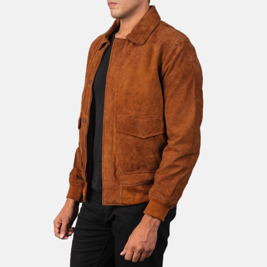 Men TheJacketMaker | Coffmen Brown Suede A2 Bomber Jacket