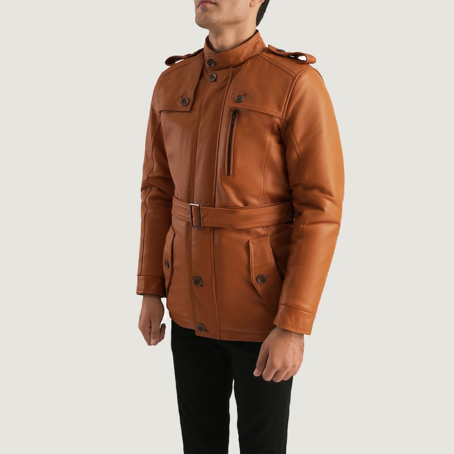 Men TheJacketMaker | Hunter Tan Brown Fur Leather Jacket