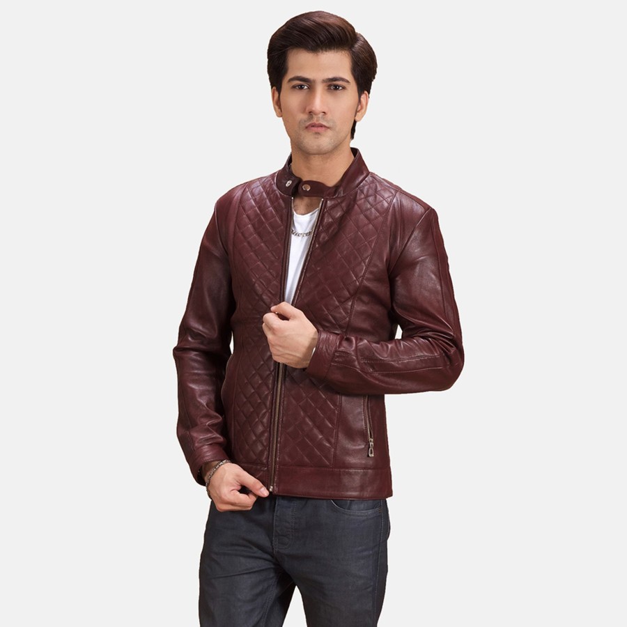 Men TheJacketMaker | Rumano Jae Maroon Leather Biker Jacket