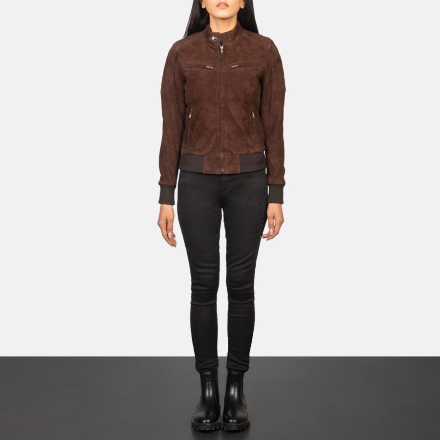 Women TheJacketMaker | Zenna Mocha Suede Bomber Jacket