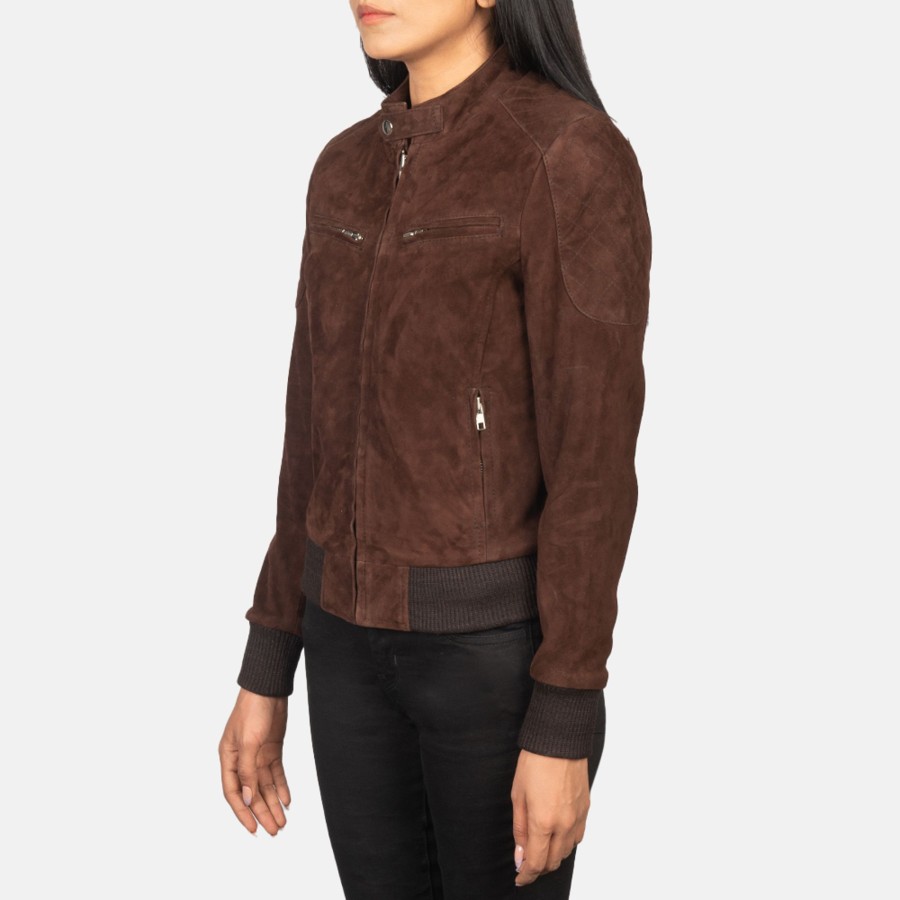 Women TheJacketMaker | Zenna Mocha Suede Bomber Jacket