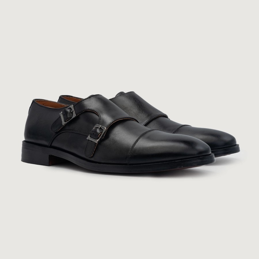 Men TheJacketMaker Casual Shoes | Boston Double Monk Strap Black Leather Shoes