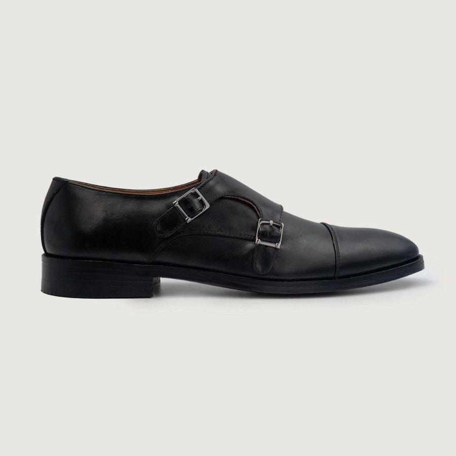 Men TheJacketMaker Casual Shoes | Boston Double Monk Strap Black Leather Shoes