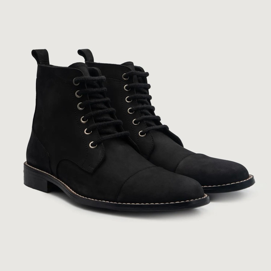 Men TheJacketMaker Leather Boots | Knight Derby Black Nubuck Leather Boots