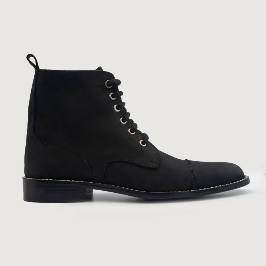 Men TheJacketMaker Leather Boots | Knight Derby Black Nubuck Leather Boots