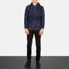 Men TheJacketMaker | Kenton Hooded Blue Suede Pullover Jacket