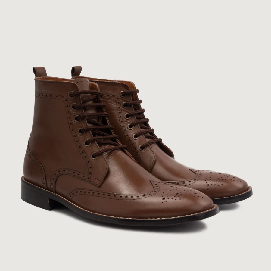 Men TheJacketMaker Leather Boots | Duster Brogues Derby Brown Leather Boots