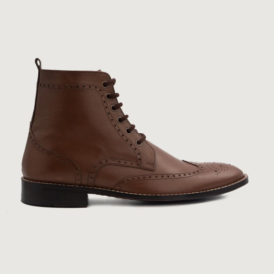 Men TheJacketMaker Leather Boots | Duster Brogues Derby Brown Leather Boots