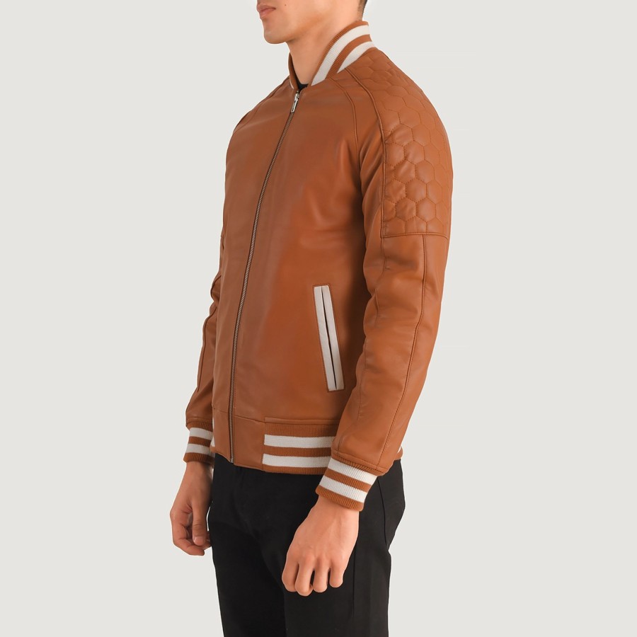 Men TheJacketMaker | Pascal Tan Brown Leather Varsity Jacket