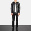 Men TheJacketMaker | Baston Black Hooded Leather Bomber Jacket