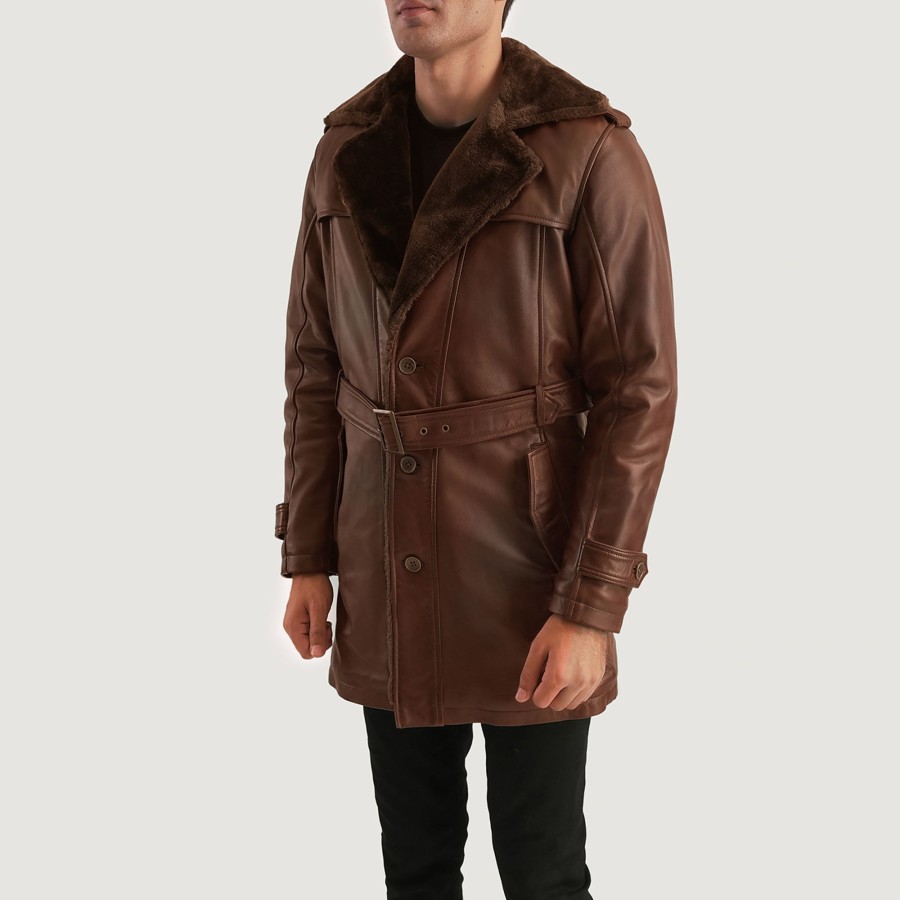 Men TheJacketMaker | Hunter Distressed Brown Fur Leather Coat