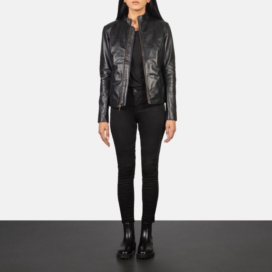 Women TheJacketMaker | Rumella Black Leather Biker Jacket