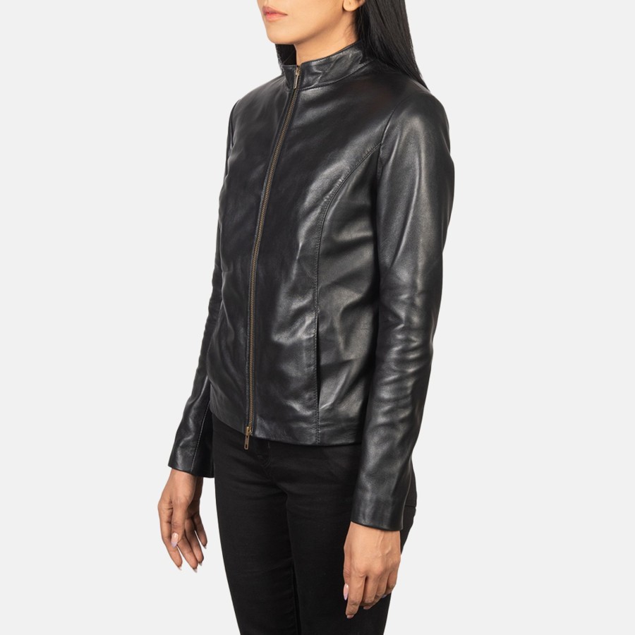 Women TheJacketMaker | Rumella Black Leather Biker Jacket